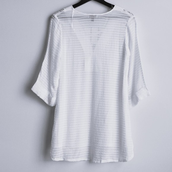 J. VALDI V-Neck Lace Up Tunic White Swim XS X-small Sheer Stripe New with Tag - Picture 4 of 7